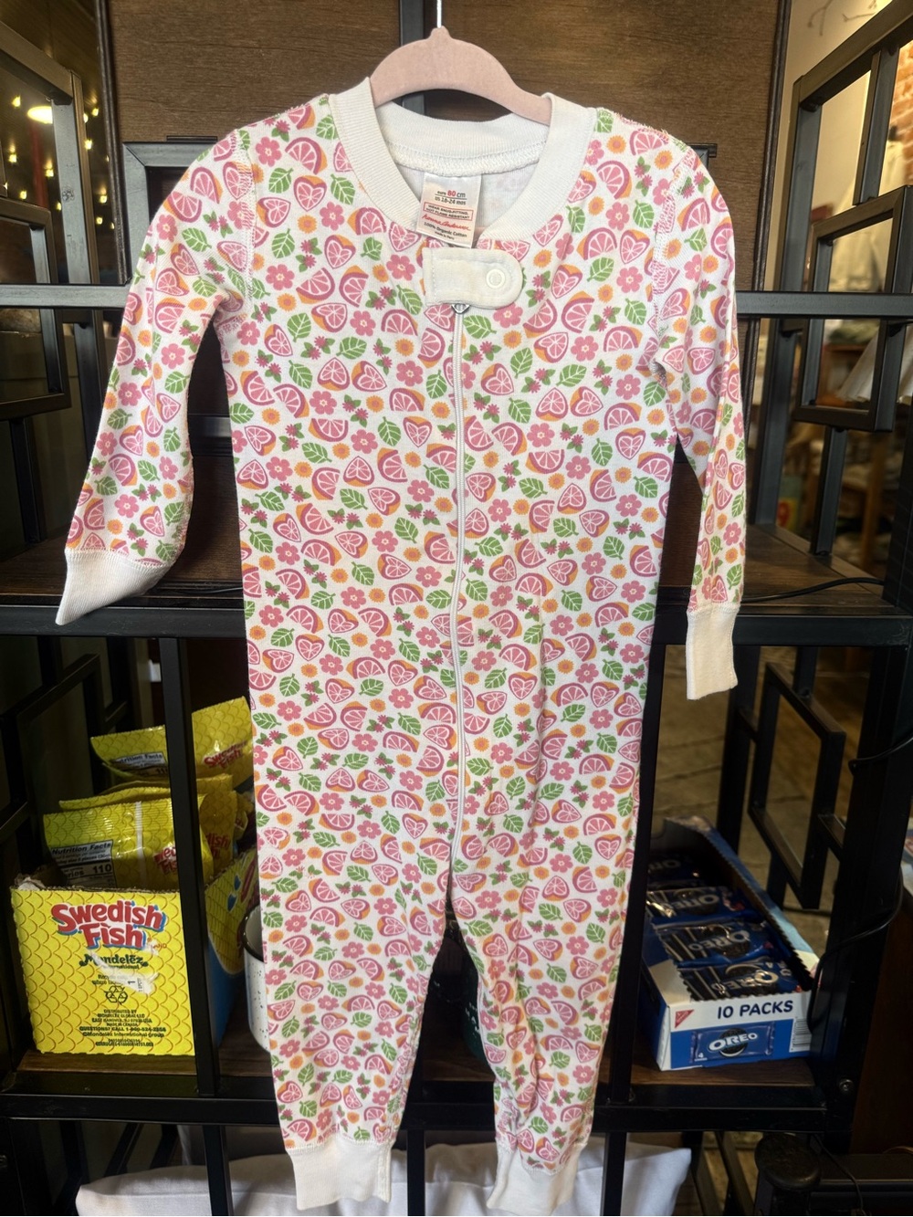 Hanna Andersson Pink Citrus & Floral Zip Footed One-Piece